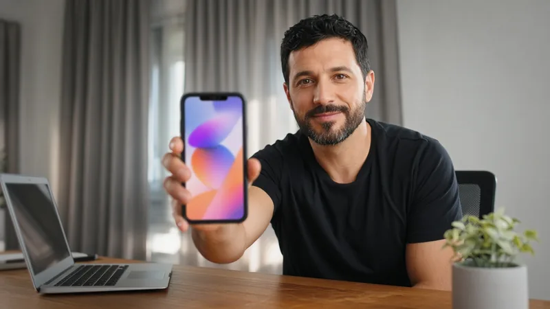 Cartoon placeholder — person with a phone app